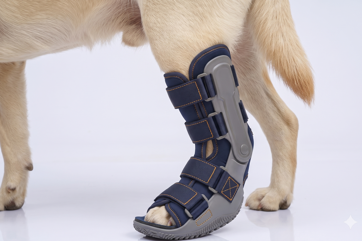 Perro con órtesis tipo bota Walker